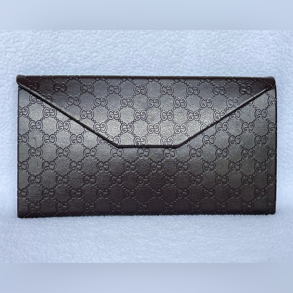 GUCCI Brown Leather GG Monogram Collapsible Sunglasses Case
